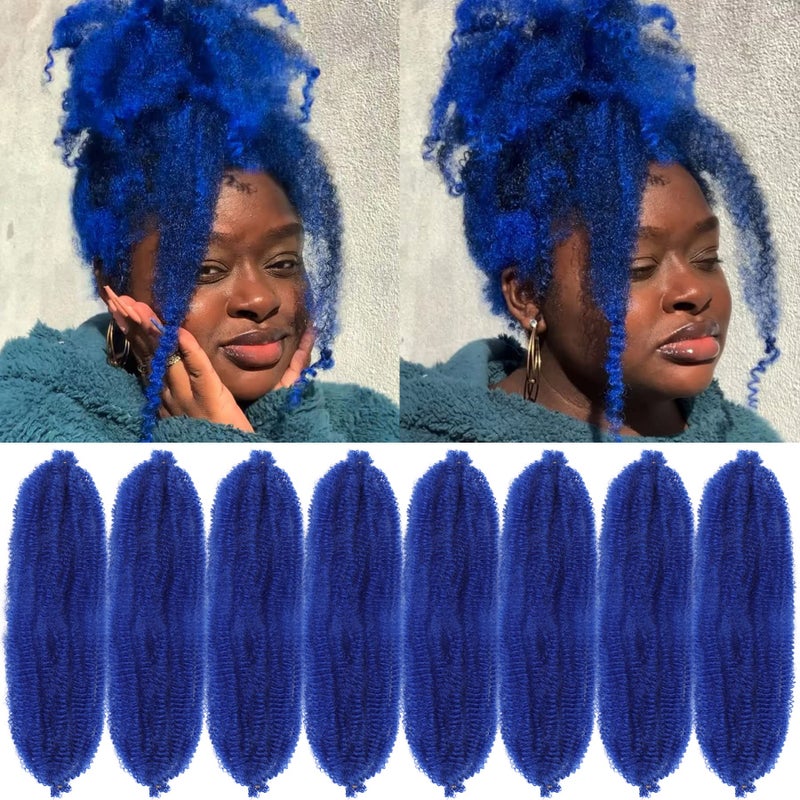 Springy Afro Twist Hair 8 Packs Marley Twist Braiding Hair Pre Separated Spring Twist Hair for Faux Locs Crochet Hair Kinky Twist for Braiding Synthetic Hair Extensions blue 18inchPack of 8